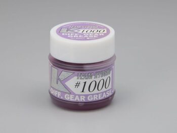 Een potje met paarse smeervet, met een wit deksel. Op het potje staat de tekst 'TEAM KYOSHO #1000 DIFF. GEAR GREASE'.