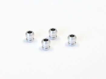 De afbeelding toont vier zilverkleurige, metalen schokdempers in de vorm van een kogel met een holle opening. Ze zijn gemaakt van aluminium en hebben een glanzende afwerking.