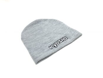 Een grijze gebreide muts met het geborduurde 'KYOSHO' logo in wit met een zwarte rand aan de voorkant.