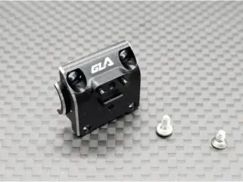 Op de foto is een zwart metalen onderdeel te zien, waarschijnlijk een differentieelbehuizing, met het opschrift 'GLA' erop. Er liggen ook twee kleine zilverkleurige schroefjes naast.