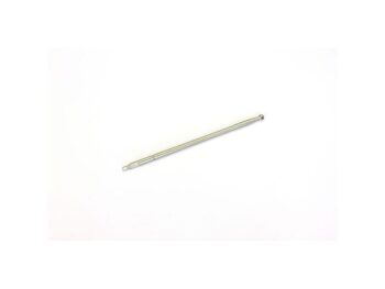 The photo shows an elongated, silver-coloured metal rod with small details at both ends. It appears to be a part for a model vehicle.