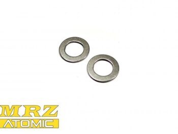 Op de foto zijn twee zilverkleurige, ronde metalen ringen te zien, die eruitzien als shims of ringen. Ze liggen op een witte achtergrond.