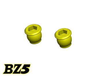 De afbeelding toont twee identieke, geelkleurige bolkoppen met een zeskantige opening aan de bovenzijde. Ze lijken gemaakt van metaal of een hard plastic en hebben een glad oppervlak.