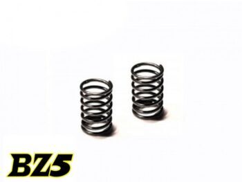 De afbeelding toont twee donkergrijze metalen spiraalveren op een witte achtergrond. Linksonder is een geel met zwart logo te zien met de tekst 'BZ5'.
