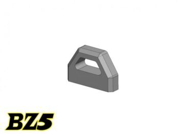 De afbeelding toont een grijs, hoekig object met een trapeziumvormige bovenkant en een rechthoekige basis. In het midden van de trapeziumvormige bovenkant bevindt zich een rechthoekige opening.
