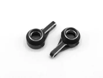 De foto toont twee zwarte aluminium knuckles met zilveren accenten. De knuckles hebben een ronde vorm met een uitsteeksel.