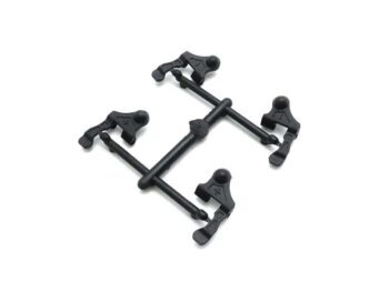 The image shows a set of black plastic parts, probably for an RC car. The parts are mounted on a frame and feature a detailed, angular design.