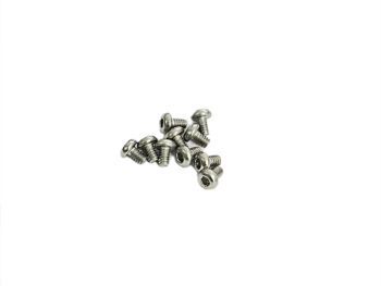 Das Foto zeigt eine Gruppe silberfarbener Schrauben mit runden Köpfen. Die Schrauben scheinen aus Metall zu sein.
