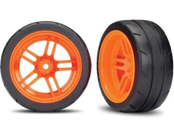 Traxxas TRX8374A Tires and wheels, assembled, glued (split-spoke orange VXL, TRX8374A - twee geassemble