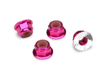 Traxxas TRX1747P NUTS, 4MM FLANGED NYLON LOCKING (ALUMINIUM, PINK ANODIZED, TRX1747P