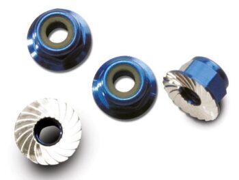 Traxxas TRX1747R Nuts, aluminum, flanged, serrated (4mm) (blue-anodized) (4), TRX1747R