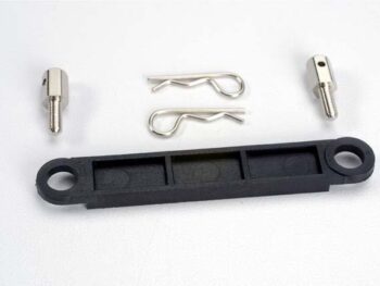 Traxxas TRX3727 Battery hold-down plate (black)/ metal posts (2)/body clips, TRX3727 - een zwar