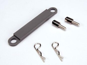 Traxxas TRX3727A Battery hold-down plate (grey) / metal posts (2) / body clip, TRX3727A - een set