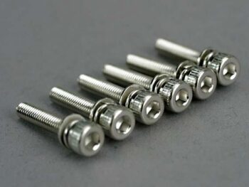 Traxxas TRX5142 Screws, 3x15mm cap-head machine (hex drive) (with split and, TRX5142 - zes zilver