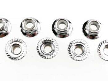 Traxxas TRX5147X Nuts, 5mm flanged nylon locking (steel, serrated) (8), TRX5147X - acht zilverkle