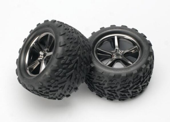 Traxxas TRX5374A Tires & wheels, assembled, glued (Gemini black chrome wheels, TRX5374A