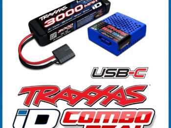 Traxxas TRX2985-2S-C Battery/charger completer pack (#2985 USB-C NiMH/LiPo iD charger (1), #2827X 3000mAh 7.4V 2-cell 20C LiPo iD COMBO - zwarte Tra