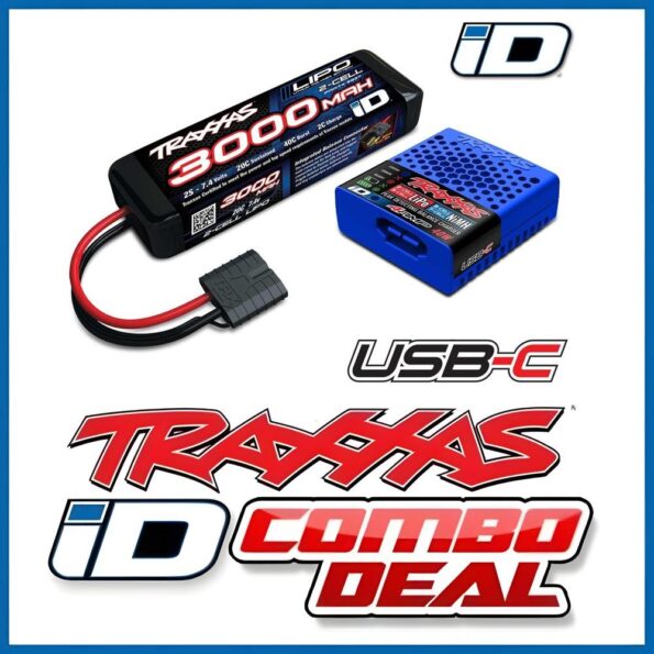 Traxxas TRX2985-2S-C Battery/charger completer pack (#2985 USB-C NiMH/LiPo iD charger (1), #2827X 3000mAh 7.4V 2-cell 20C LiPo iD COMBO