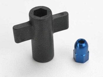 Traxxas TRX5526 Antenna crimp nut, aluminum (blue-anodized)/ antenna nut too, TRX5526 - blauw