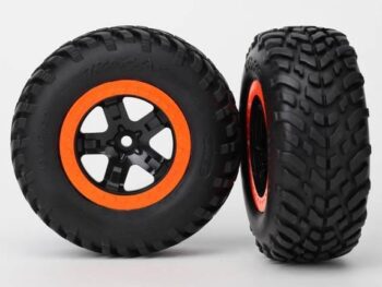 Traxxas TRX5863 Tires & wheels, assembled, glued (SCT black, orange beadlock, TRX5863 - twee gemonte
