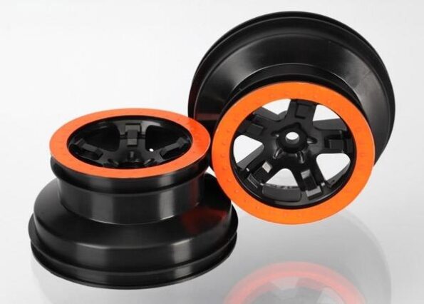 Traxxas TRX5870X Wheels, Sct Black, Orange beadlock style, dual profile, TRX5870X