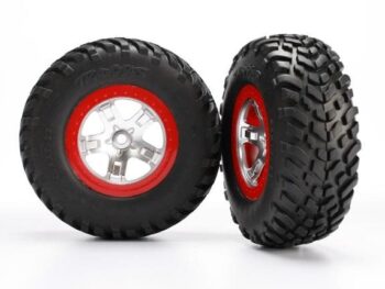 Traxxas TRX5873R Tires & wheels, assembled, glued (SCT satin chrome red beadl, TRX5873R - twee zwarte