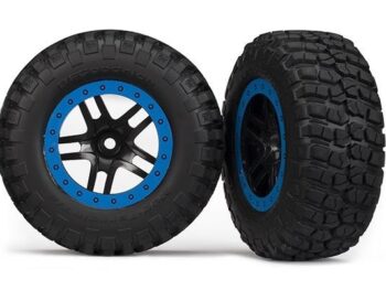 Traxxas TRX5883A Tire & wheel assy, glued (SCT Split-Spoke, black, blue beadl, TRX5883A - twee zwar