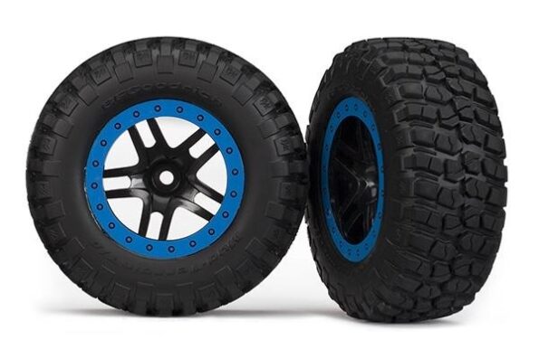 Traxxas TRX5883A Tire & wheel assy, glued (SCT Split-Spoke, black, blue beadl, TRX5883A