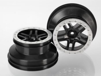 Traxxas TRX5886 Wheels, SCT Split-Spoke, black, satin chrome beadlock style, TRX5886 - twee zwarte