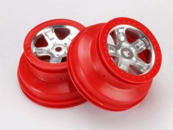 Traxxas TRX5972A Wheels, SCT satin chrome with red beadlock, dual profile (2., TRX5972A - twee rode RC