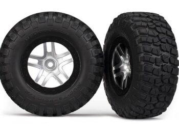 Traxxas TRX6873 Tire & wheel assy, glued (SCT Split-Spoke, satin chrome whee, TRX6873 - twee zwarte