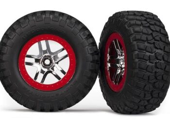 Traxxas TRX6873A Tire & wheel assy, glued (SCT Split-Spoke chrome, red beadlo, TRX6873A - twee