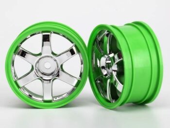 Traxxas TRX7374 Wheels, Volk Racing TE37 (chrome/green) (2), TRX7374 - twee RC-vel