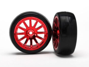 Traxxas TRX7573X 12-Sp Red Wheels, Slick Tires Tires & Wh, TRX7573X - twee RC-wielen met