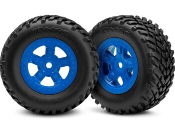 Traxxas TRX7674 Tires and wheels, ass, glued (SCT blue wheels, SCT off-road, TRX7674 - twee zwarte