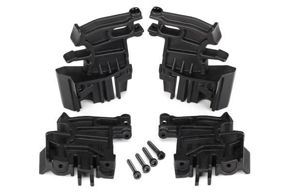 Battery hold-down mounts, left (2)/ right (2)/ 3x18mm CS (4), TRX7718 Traxxas TRX7718 Battery hold-down mounts, left (2)/ right (2)/ 3x18mm CS (4), TRX7718 - vier zwarte