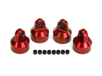 Traxxas TRX7764R Shock caps, GTX shocks/ springaluminum (red) (4) spacers(8), TRX7764R