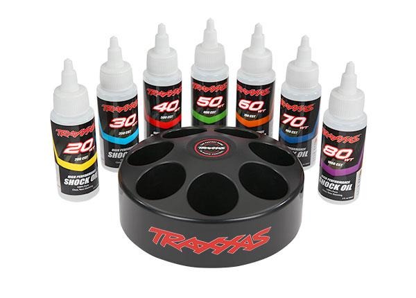 Spinning carousel rack (includes 20 wt, 30 wt, 40 wt, 50 wt, 60 wt, 70 wt, & 80 wt premium shock oils) Traxxas TRX5038X Spinning carousel rack (includes 20 wt, 30 wt, 40 wt, 50 wt, 60 wt, 70 wt, & 80 wt premium shock oils) - zwart