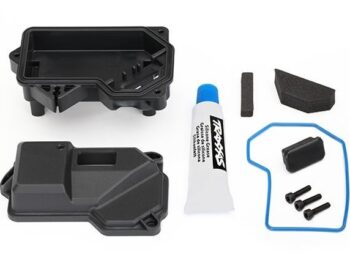 Traxxas TRX8324 Box, receiver (sealed) (steering servo mount)/ receiver cove, TRX8324 - een set van zwar