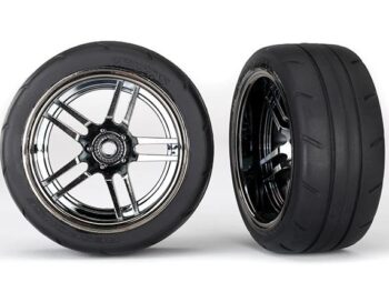 Traxxas TRX8374 Tires and wheels, assembled, glued (split-spoke black chrome, TRX8374 - twee