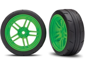 Traxxas TRX8373G Tires and wheels, assembled, glued (split-spoke green VXL, TRX8373G