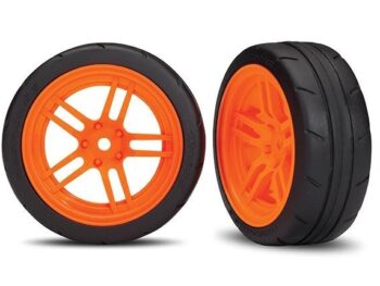 Traxxas TRX8373A Tires and wheels, assembled, glued (split-spoke orange VXL, TRX8373A - twee gemonte