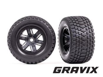 Traxxas TRX7877 Tires & wheels, assembled, glued (X-Maxx black wheels, Gravix tires, foam inserts) (left & right) - twee