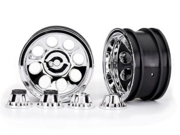 Traxxas TRX8163 Wheels, 2.2', classic chrome (2)/ center caps (front (2), rear (2)) (requires #8255A extended thread stub axle) - twee gl