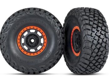 Traxxas TRX8472 Tires and wheels, assembled, glued (Desert Racer wheels, black with orange beadl - twee zwarte