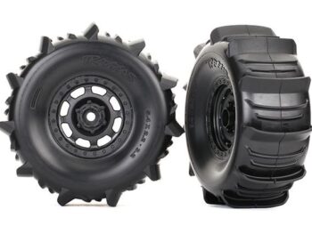 Traxxas TRX8475 Tires and wheels, assembled, glued (Desert Racer wheels, paddle tires, foam inse - twee zwarte RC auto banden