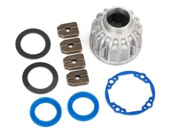 Traxxas TRX8581X Carrier, differential, aluminum (front or center)/ x-ring gaskets (2), ring gear - een zilver