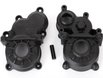 Traxxas TRX8691 Gearbox halves (front & rear)/ idler gear shaft - twee zwarte kunst
