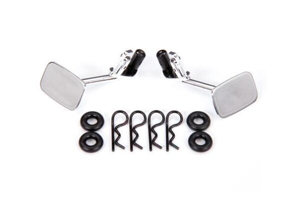 Traxxas TRX9121 Mirrors, side, chrome (left & right)/ o-rings (4)/ body clips (4) (fits #9112 body)
