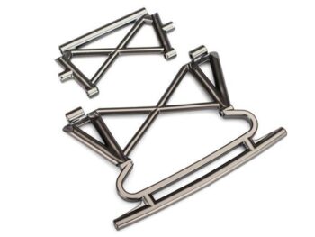 Traxxas TRX8535X Bumper, front/ bumper support (satin black chrome-plated) - twee metalen